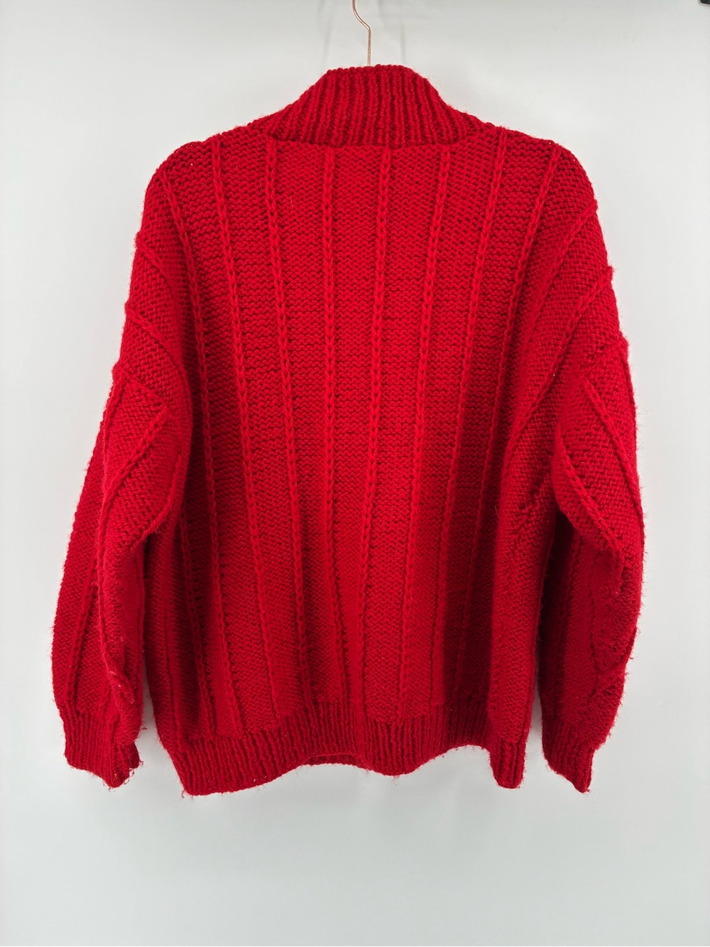 Oversized Red Chunky Rib Knit Sweater - Picture 4 of 7